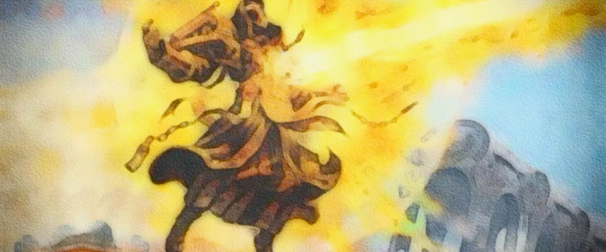 Painting of a hooded figure with light beaming out from his chest